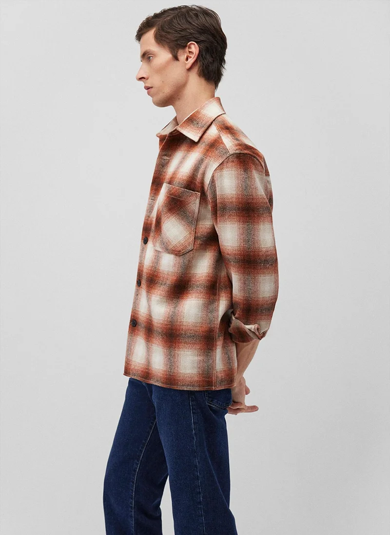مافي Brown Checkered Shirt